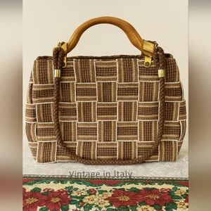 Vintage Made in Italy Woven Handbag – MB Logo – Brown & Tan